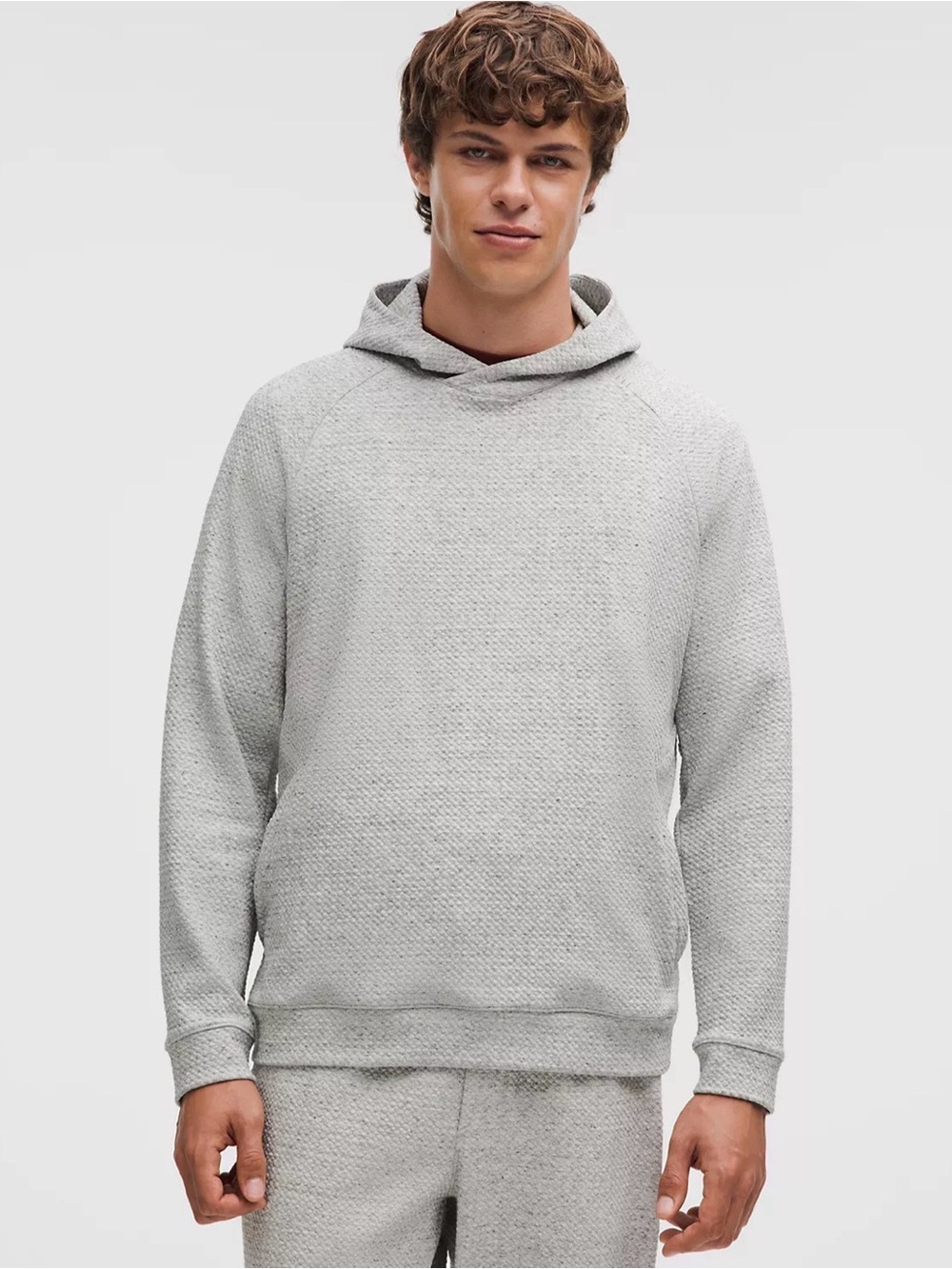 Lululemon At Ease Hoodie Light Gray Textured Pullover Size L